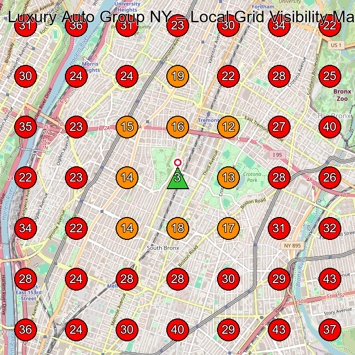 Luxury Auto Group NY GeoGrid visibility map for Used Car Dealer in Bronx